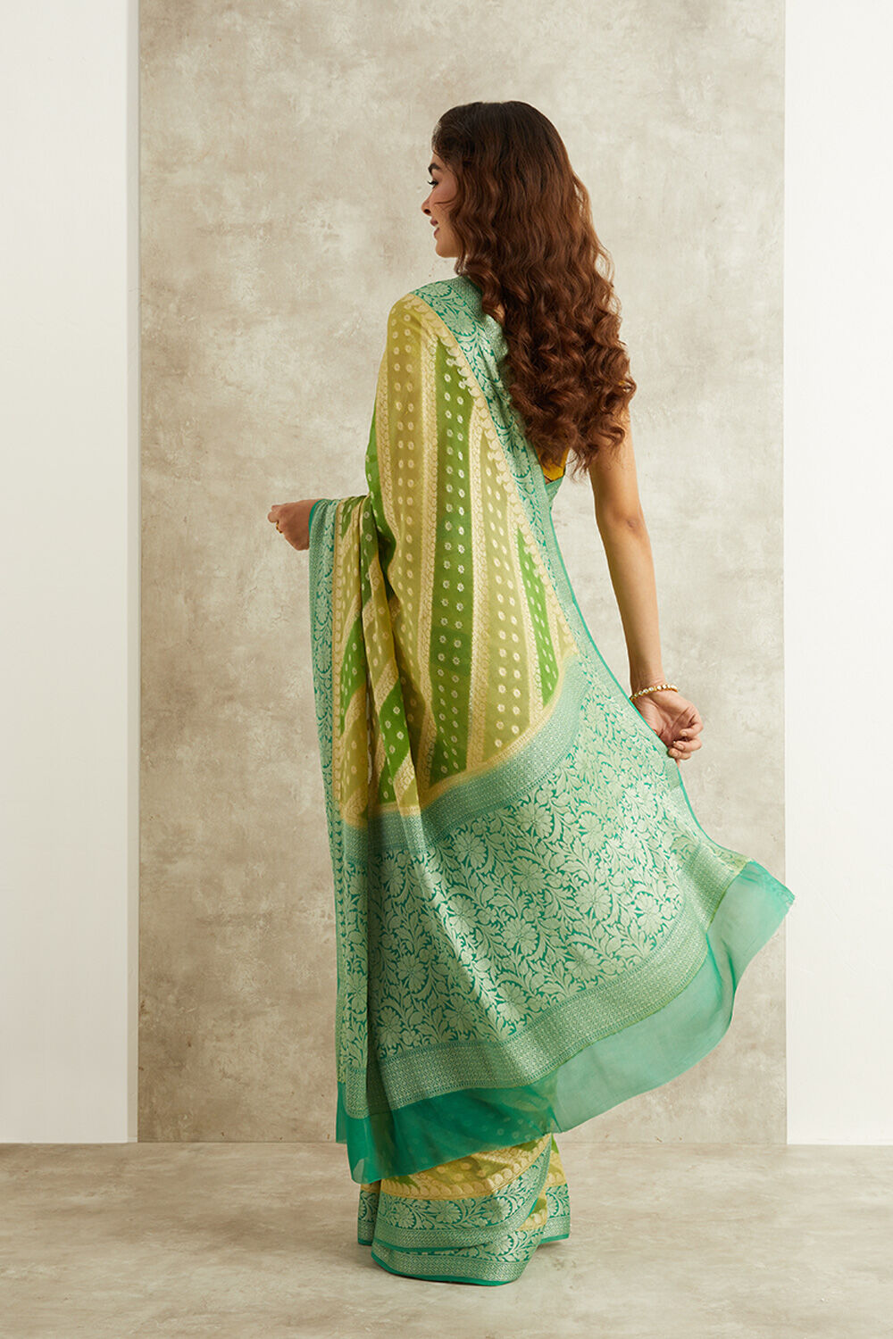 Green Pure Silk Georgette Banarasi Cutwork Saree image number null