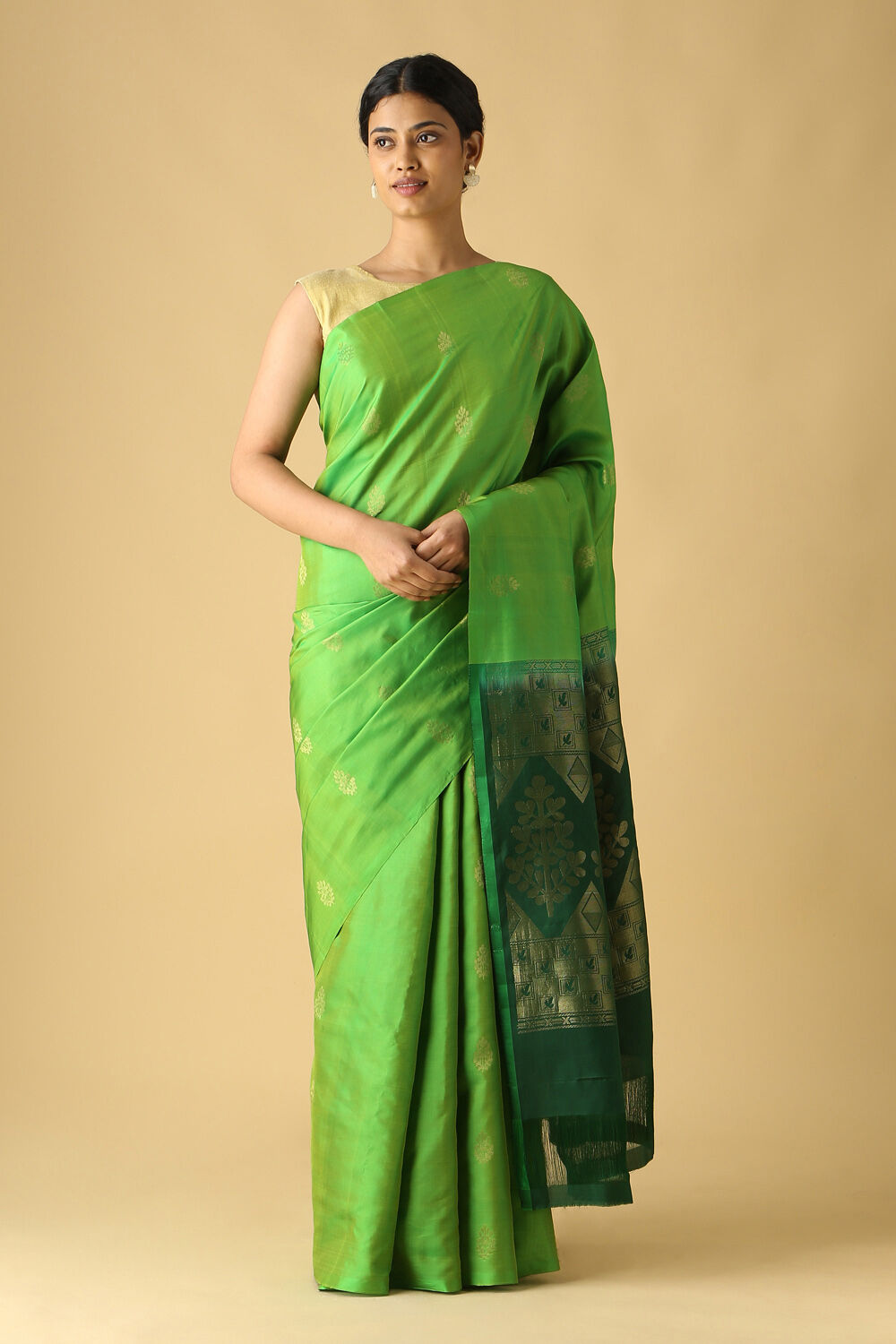 Green Pure Silk South Saree image number null