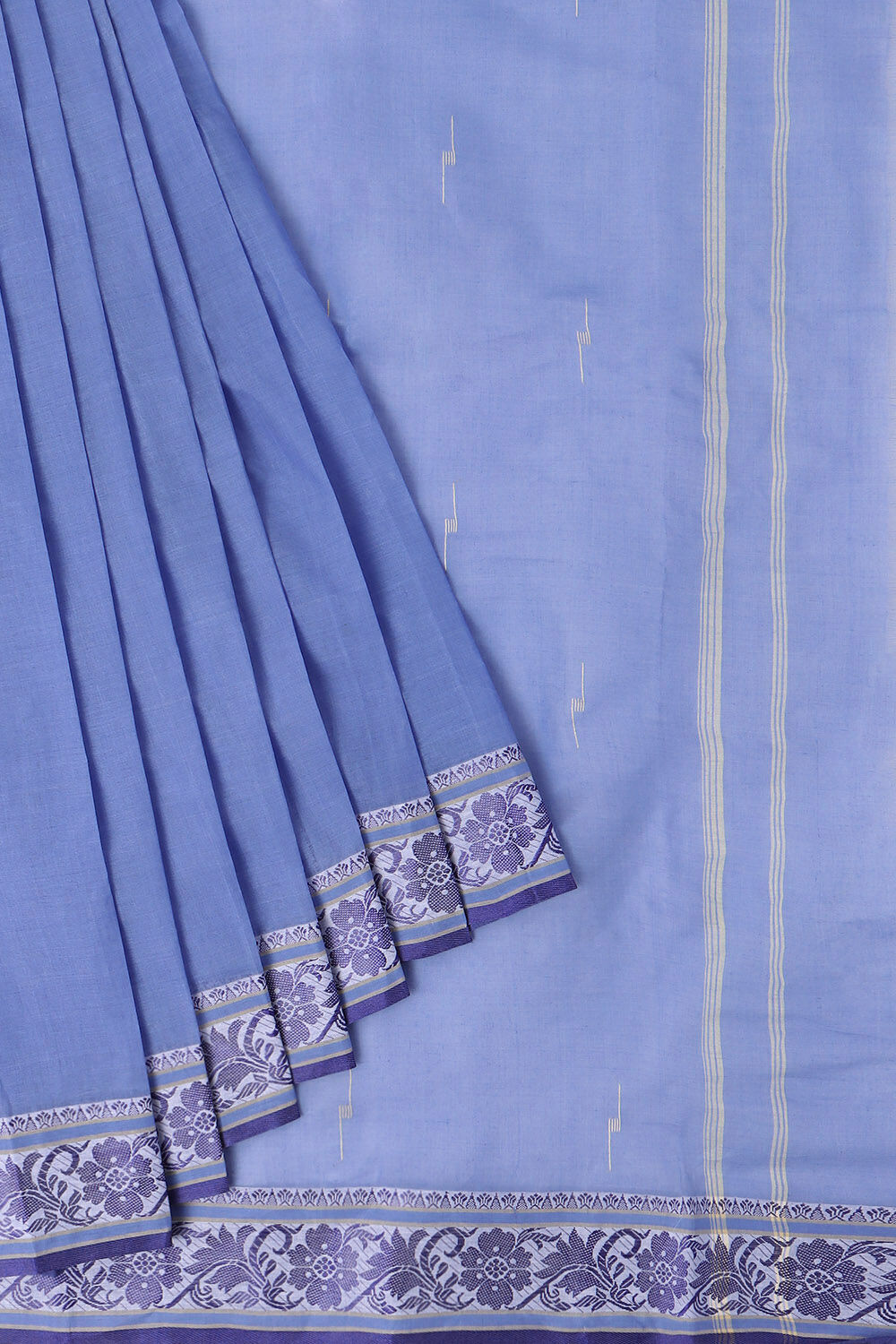 Light Pure Blue Cotton Bengal Saree image number null