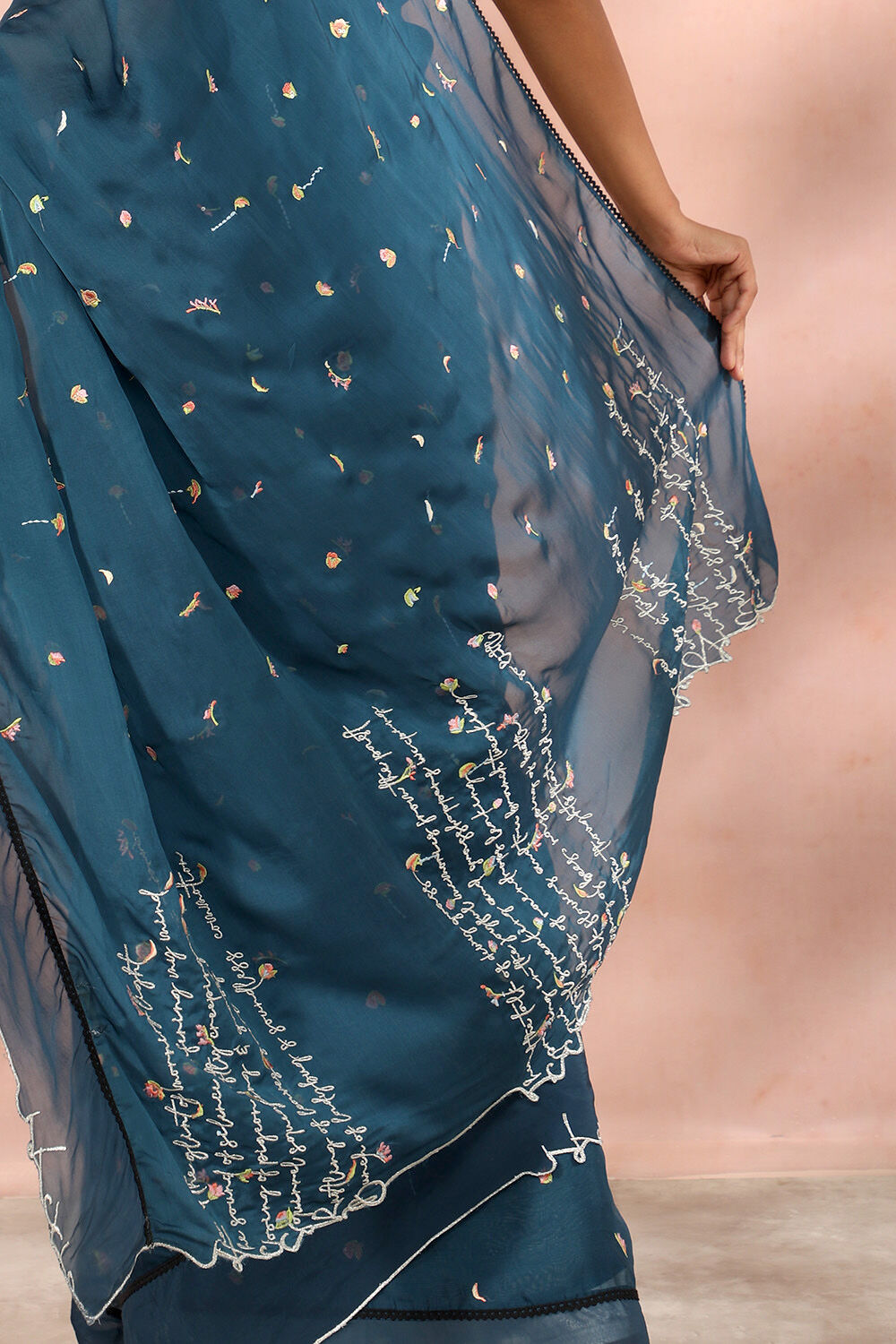 Blue Contemporary Viscose Organza Embroidery Saree image number null