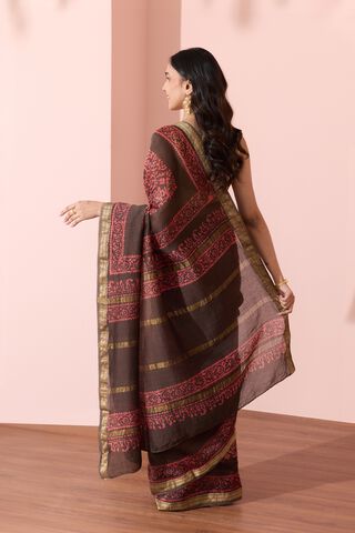 Light Orange Ujjain Pure Silk Cotton Batik Saree thumbnail image number null