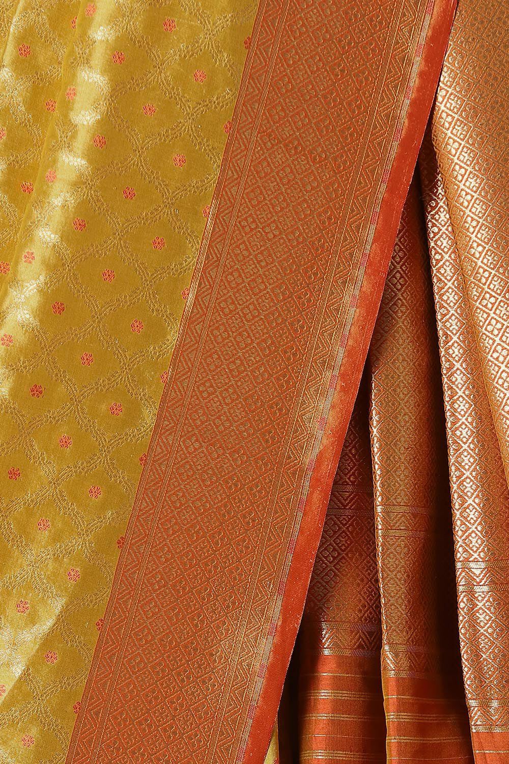 Dark Yellow Pure Silk Banarasi Saree image number null