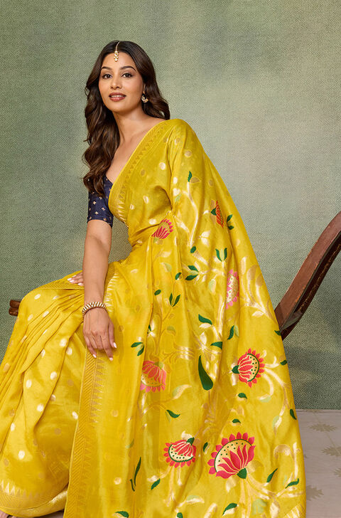 Yellow Woven Pure Viscose Saree