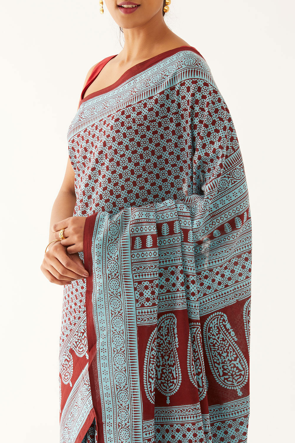 Light Blue Pure Cotton Bagh Printed Saree image number null