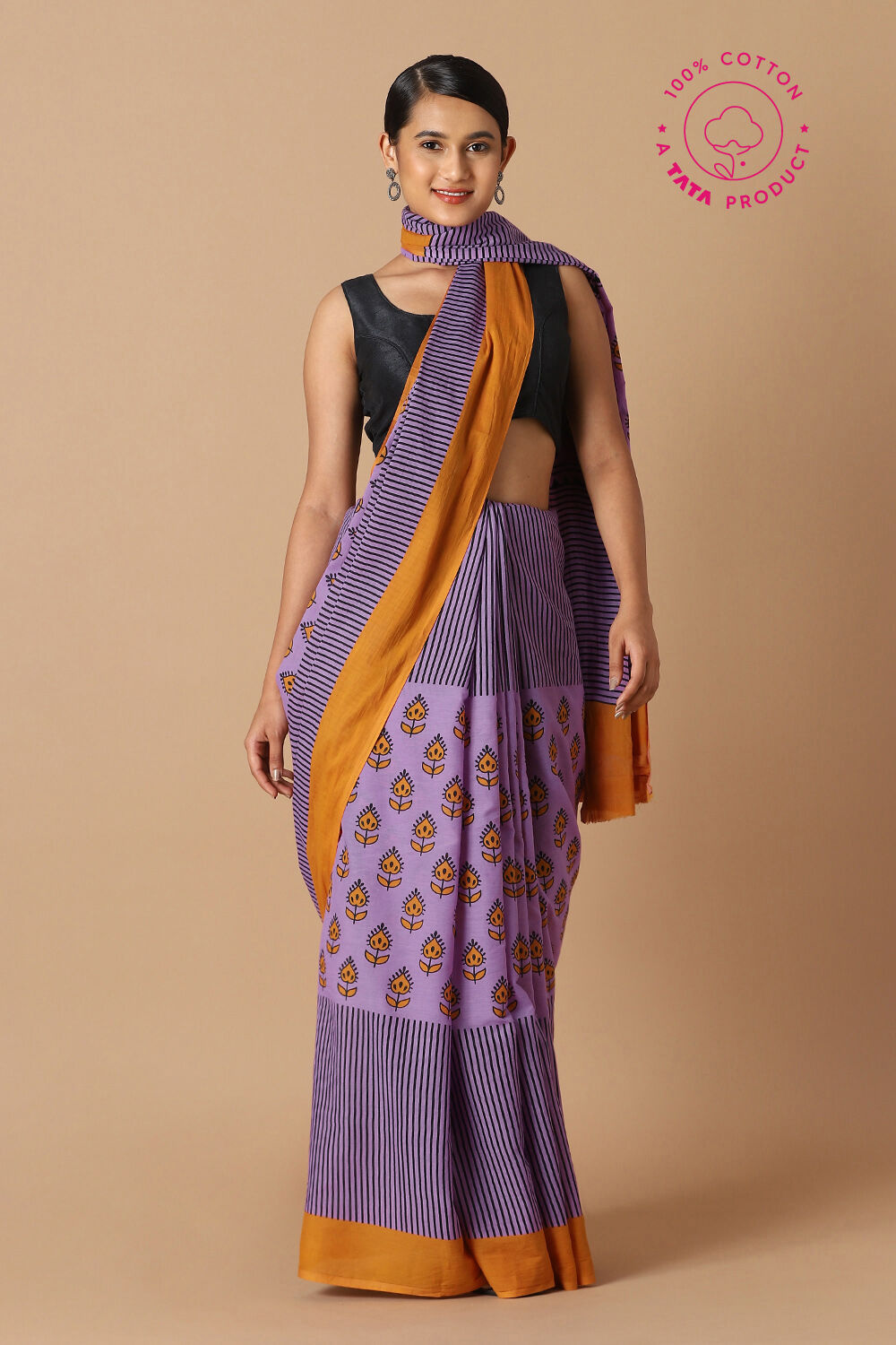 Light Pure Violet Cotton Printed Saree image number null
