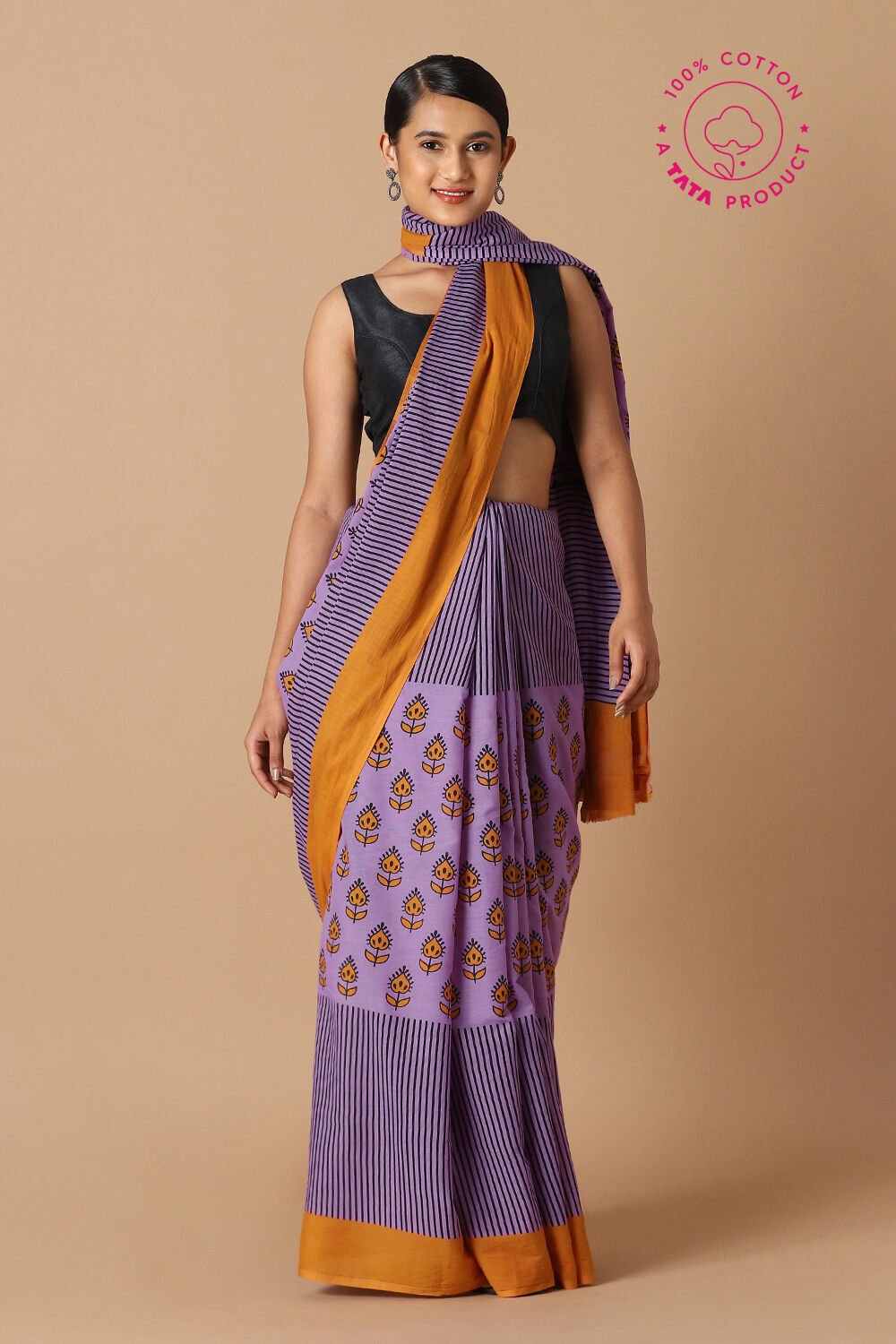 Light Pure Violet Cotton Printed Saree image number null