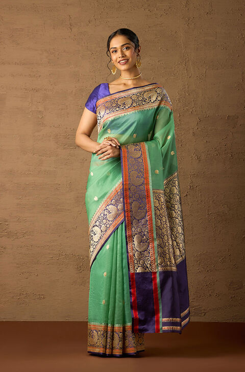 Green Pure Silk Organza Kadwa Banarasi Saree