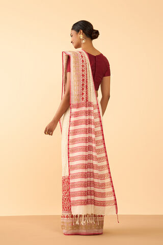 Off White Pure Cotton Block Printed Bengal Saree thumbnail image number null