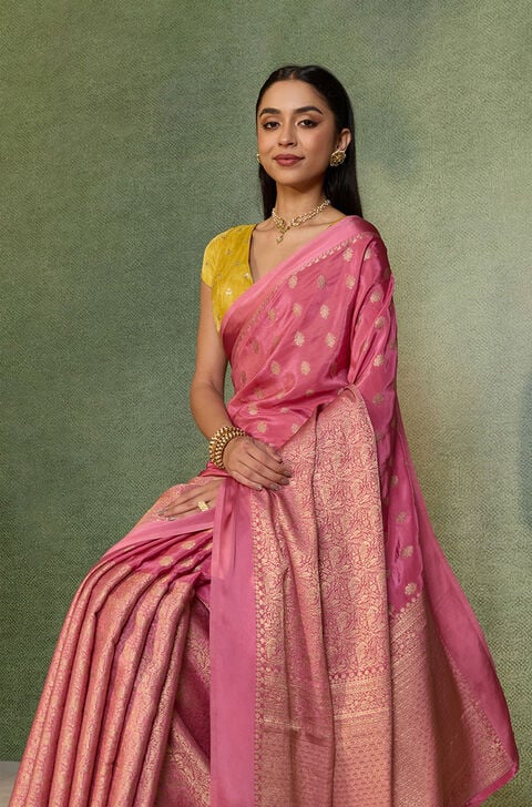 Pink Woven Pure Viscose Saree