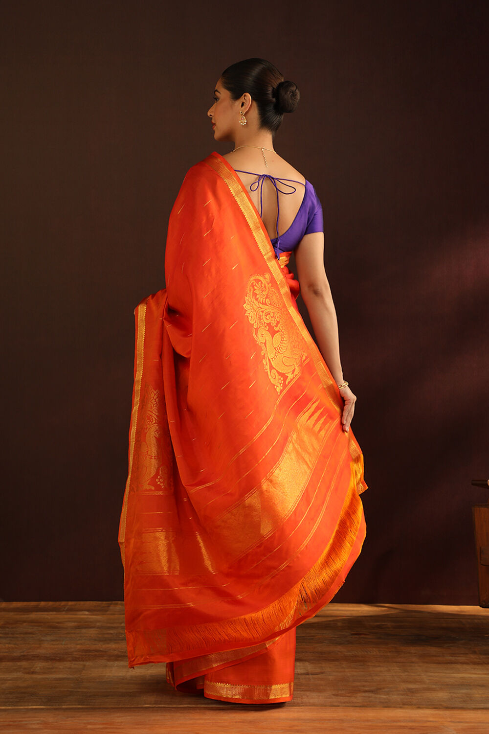 Orange Woven Pure Silk Kanjivaram Saree image number null