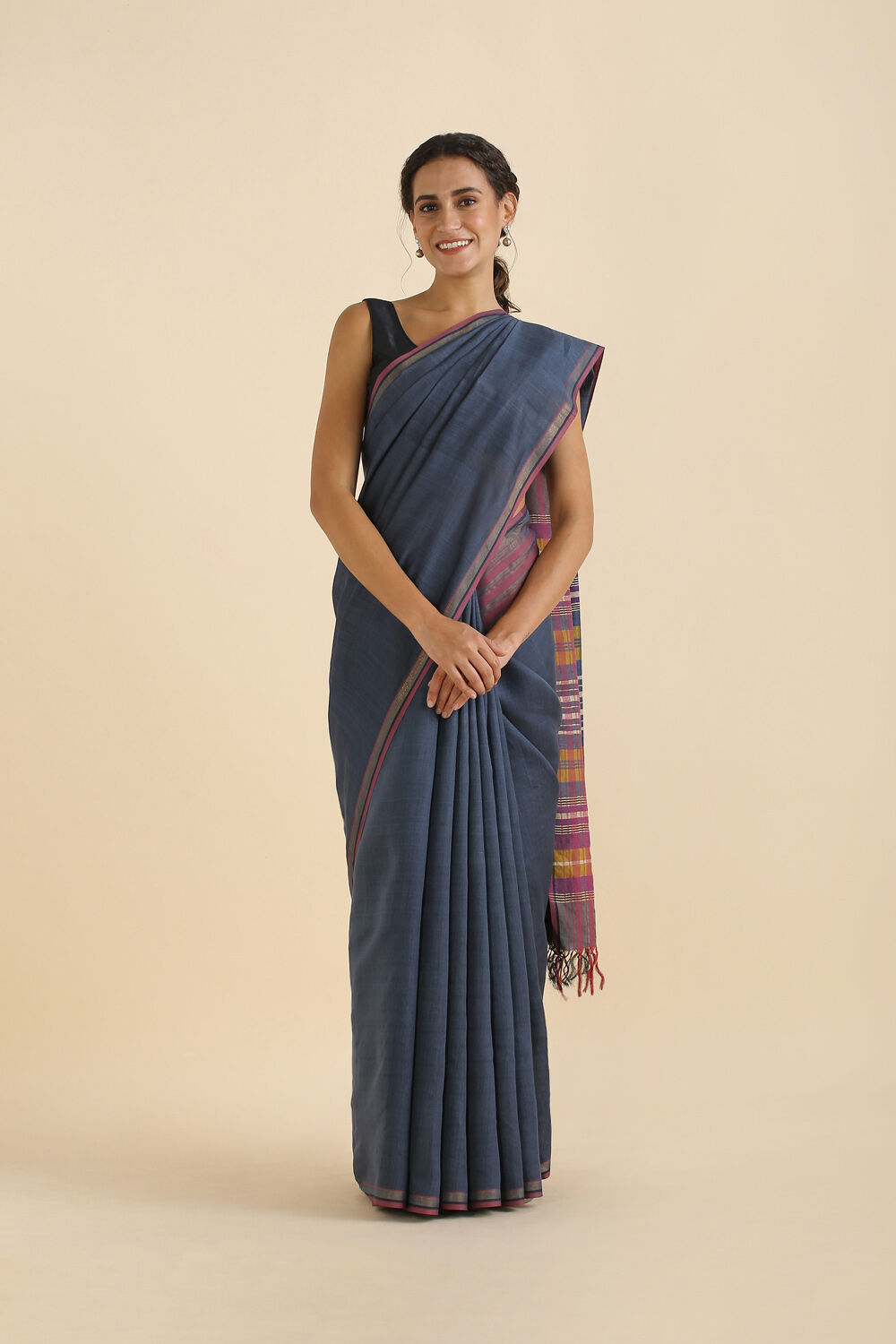 Blue Pure Silk Viscose Bhagalpuri Saree image number null