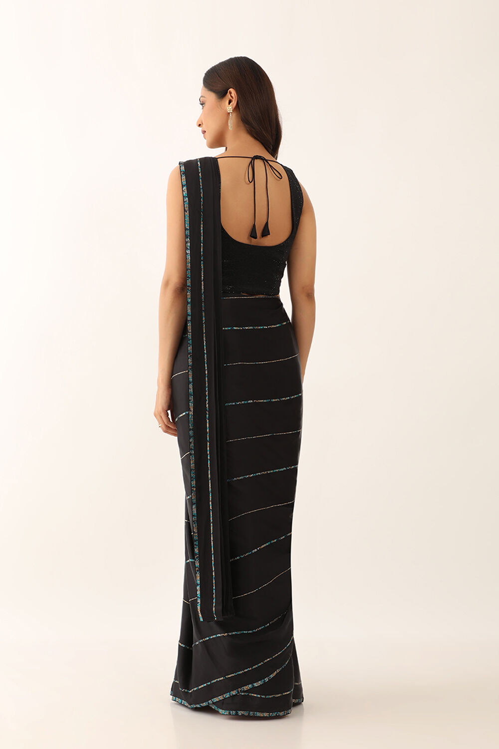 Black Viscose Crystal Saree image number null