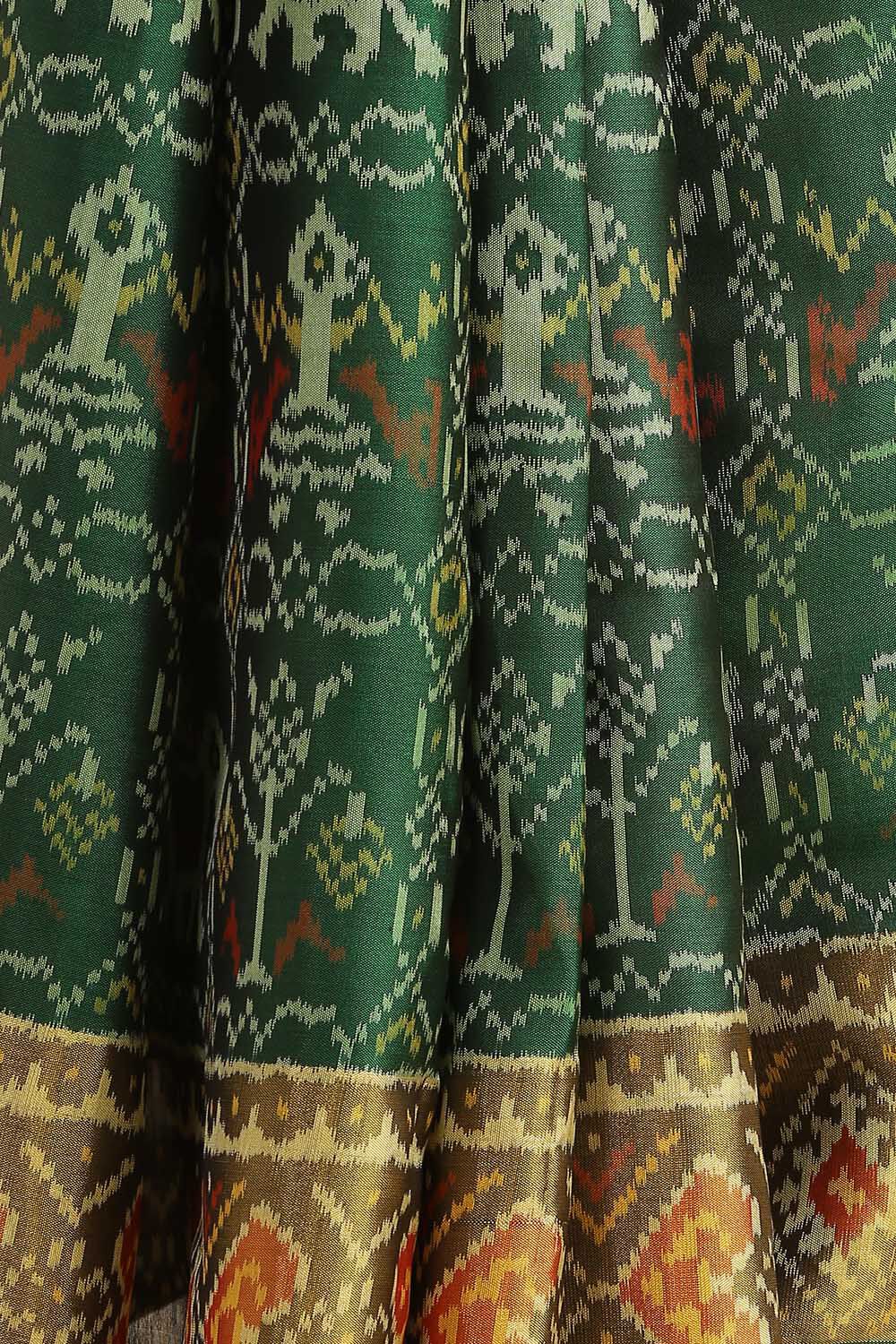 Dark Green Pure Silk Rajkot Patola Ikat Saree image number null