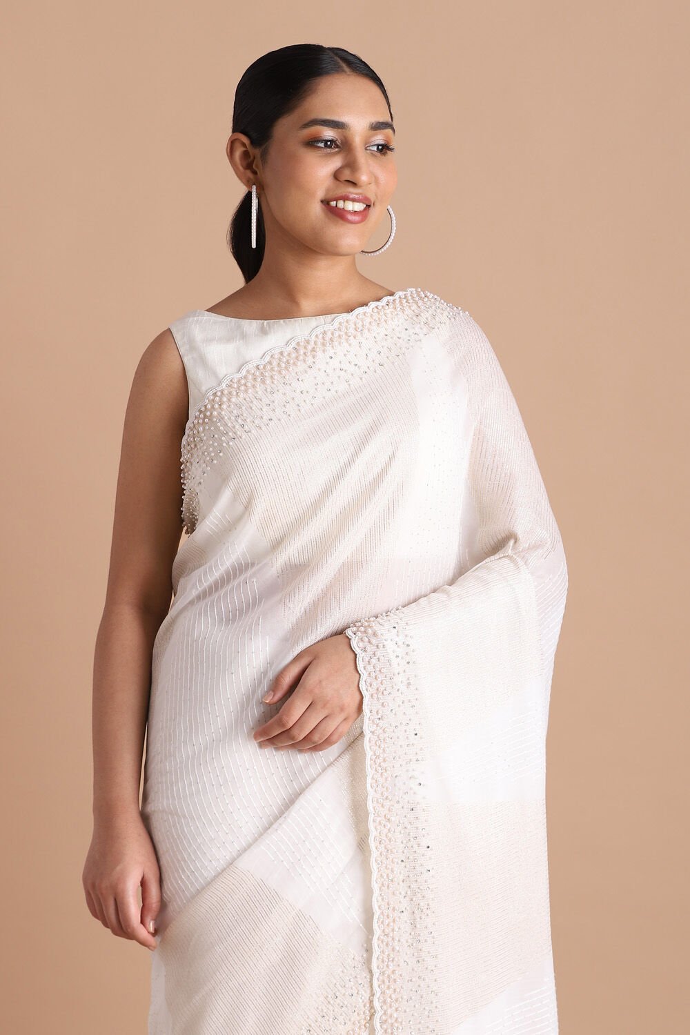 White Pure Embroidered Saree image number null