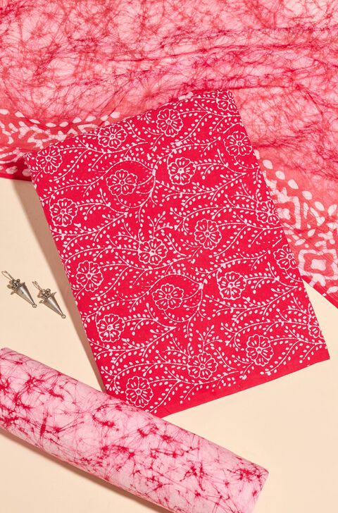 Red Batik Pure Cotton Unstitched Suit Set