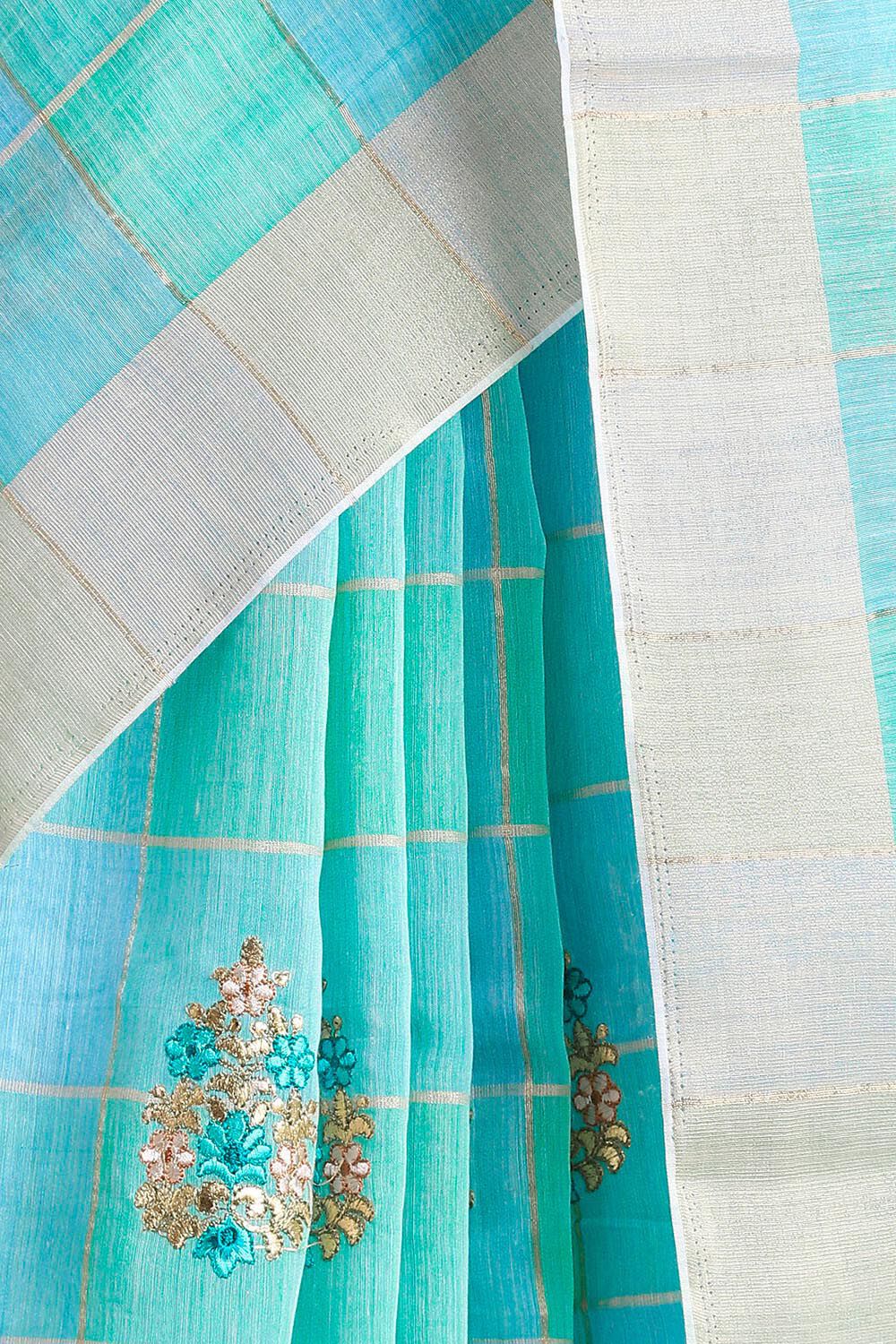 Blue Pure Embroidered Saree image number null