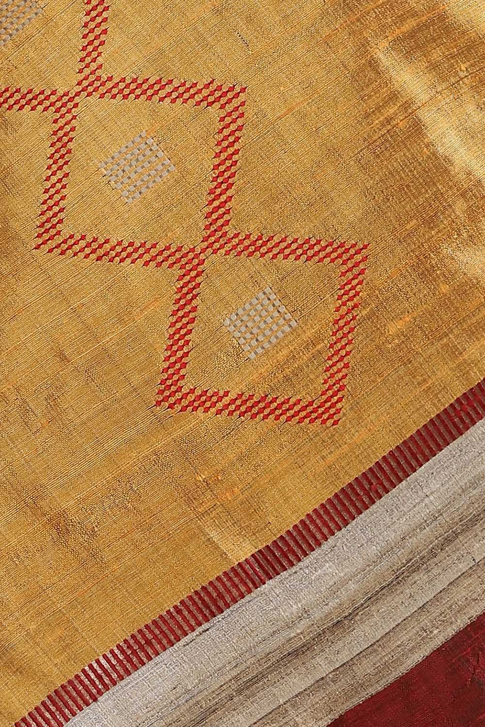 Dark Red Pure Tussar Silk Bhagalpuri Saree image number null