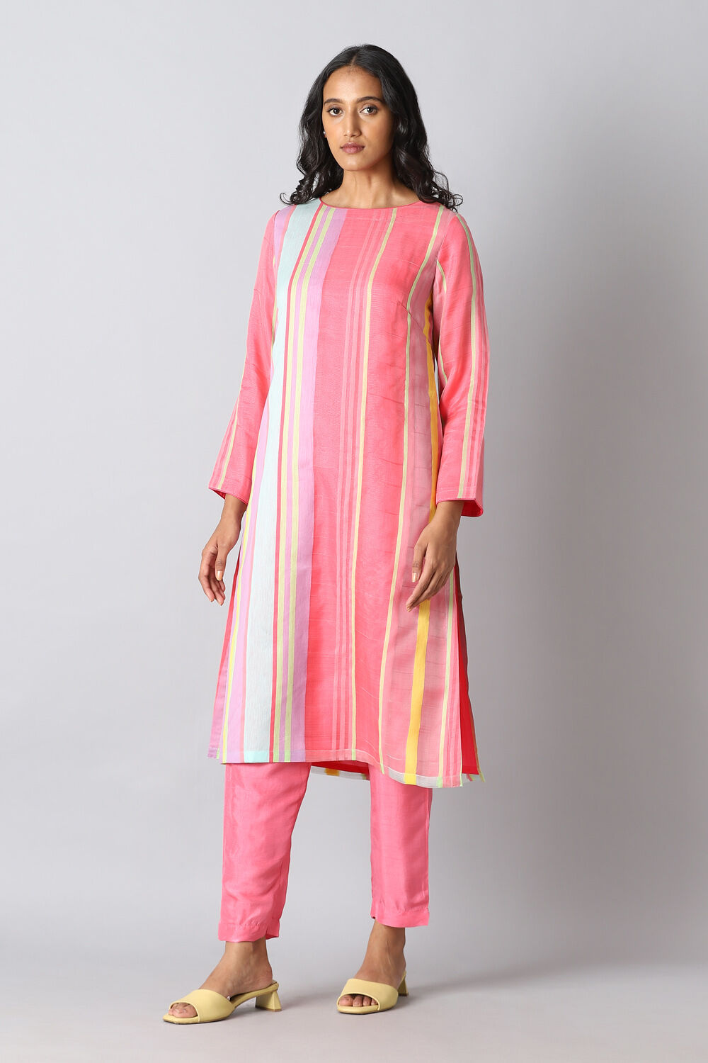Pink Organza Cotton Woven Kurta Set image number null