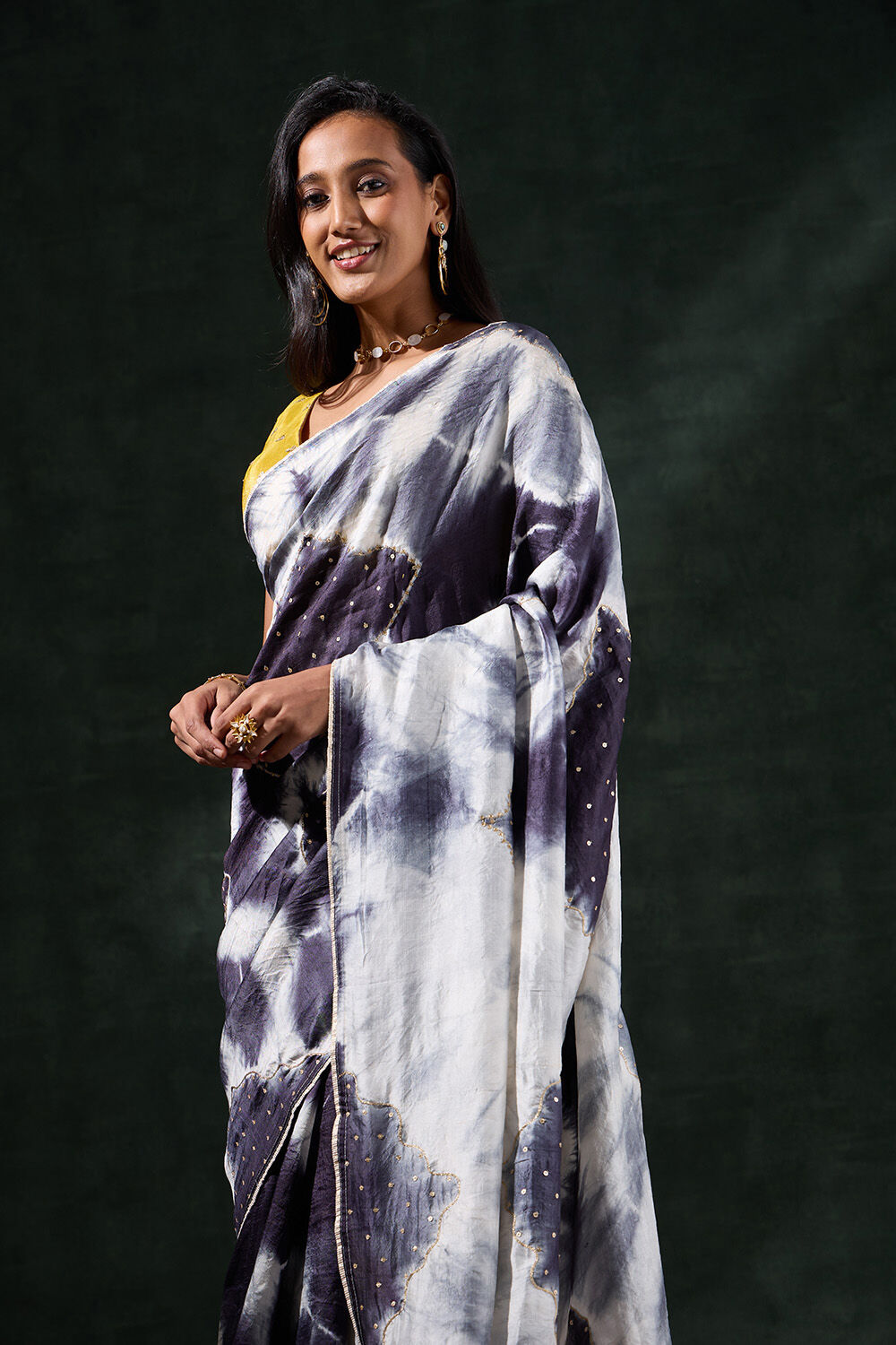 Grey Murshidabad Silk Tie and Dye Shibori Saree image number null