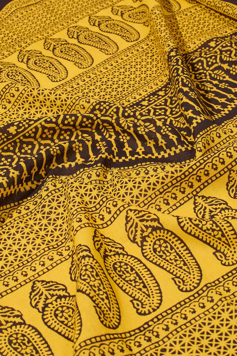 Yellow Bagh Block Printed Pure Cotton Saree image number null