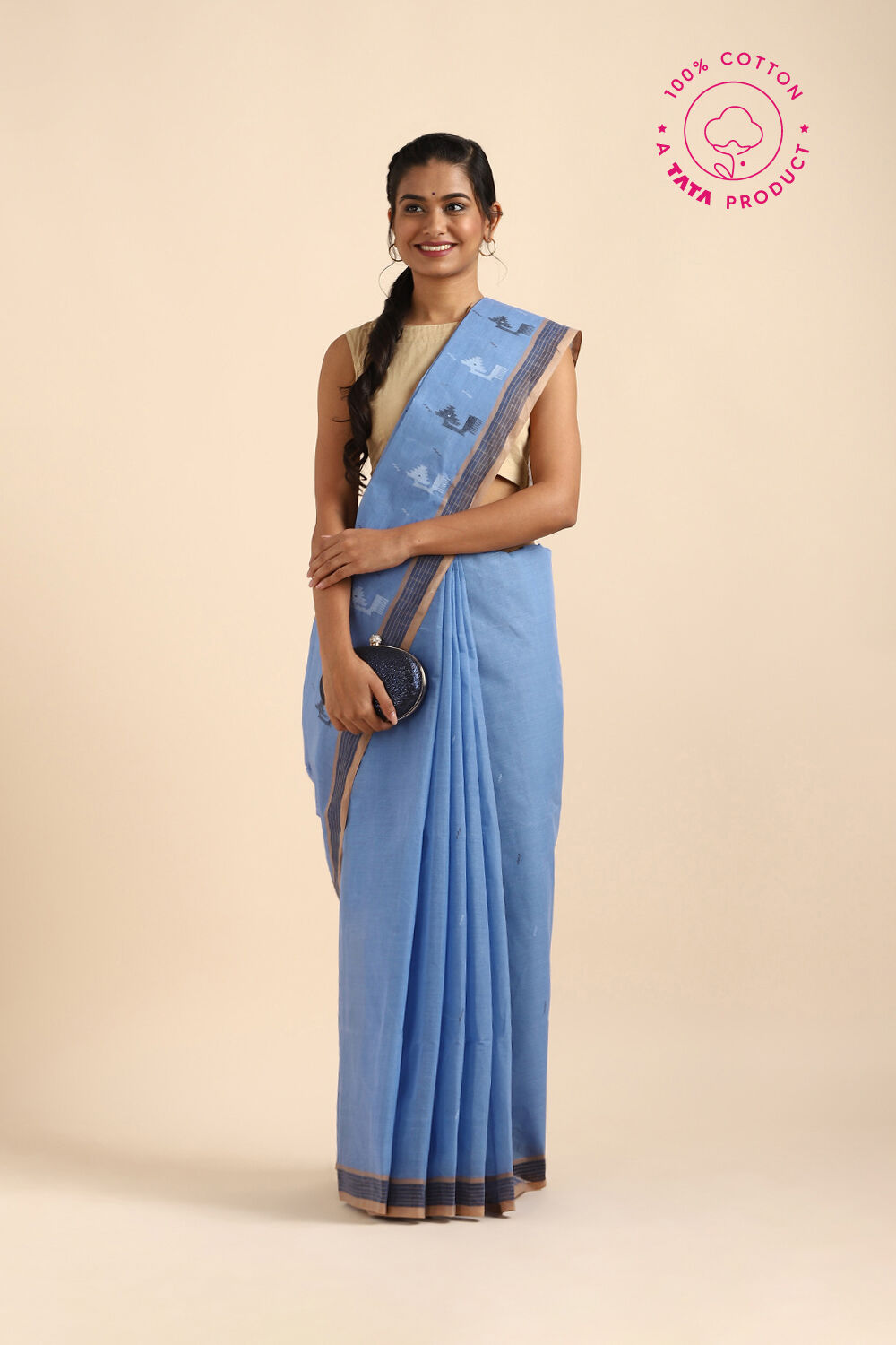 Violet Pure Cotton Bengal Saree image number null