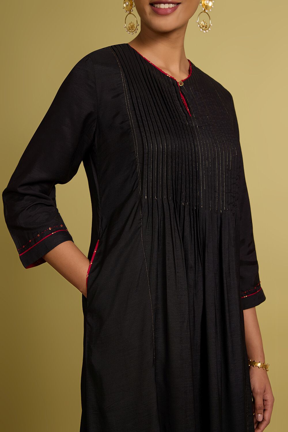 Black Woven Viscose Kurta image number null