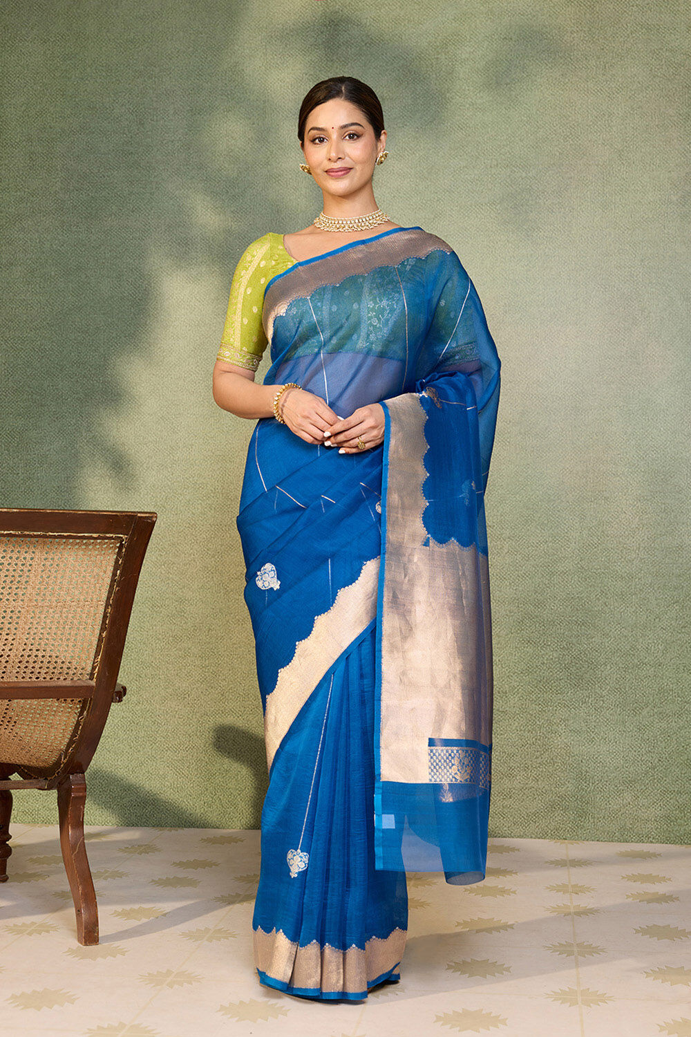 Blue Pure Silk Organza Kadwa Banarasi Saree image number null