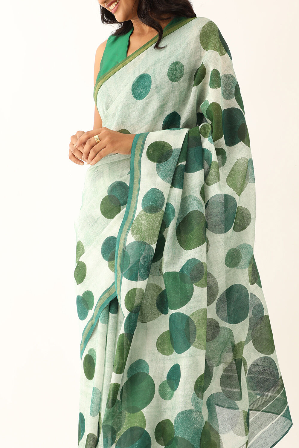 Light Green Pure Silk Cotton Block Printed Saree image number null