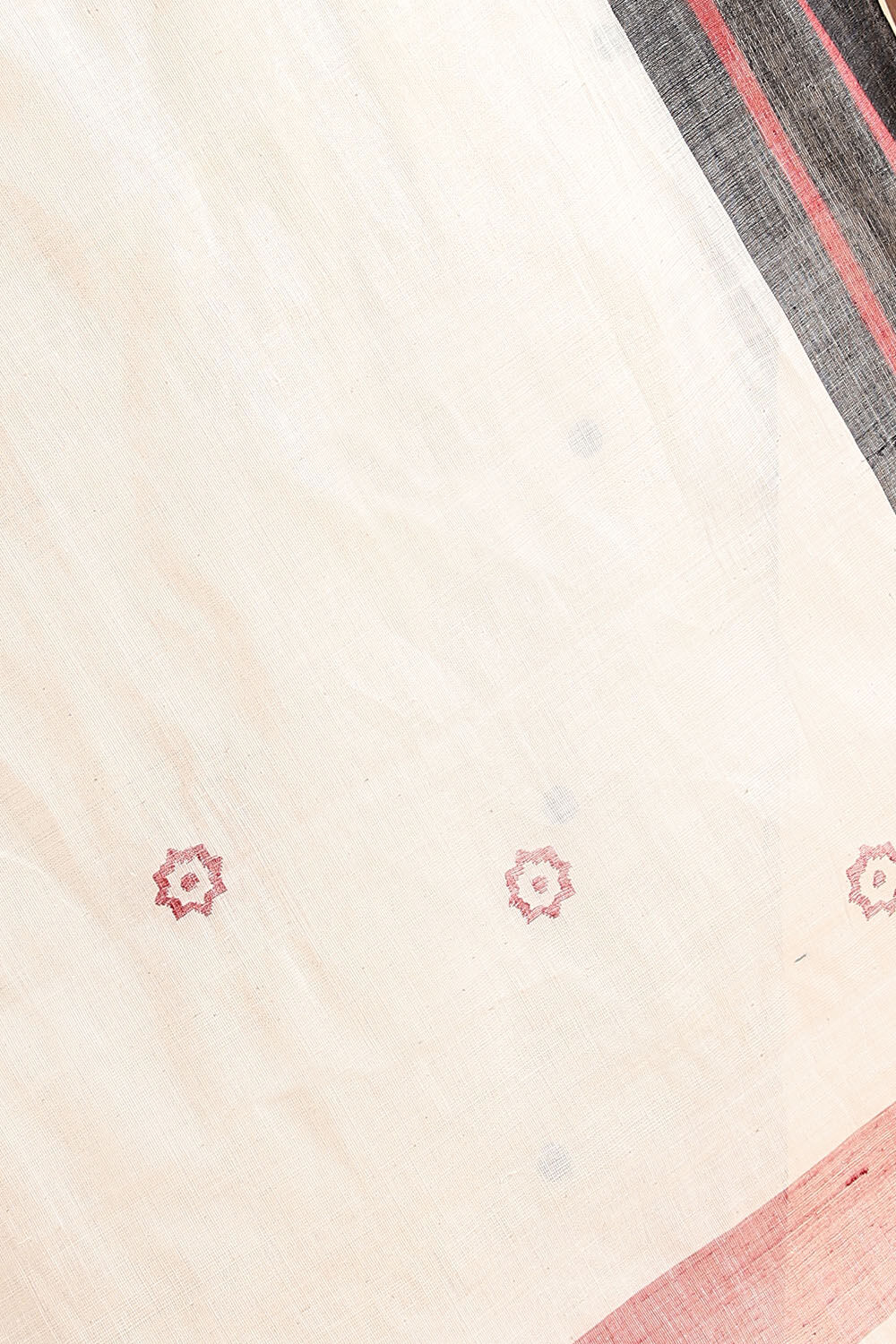 Off White Pure Khadi Cotton Ponduru Jamdani Saree image number null
