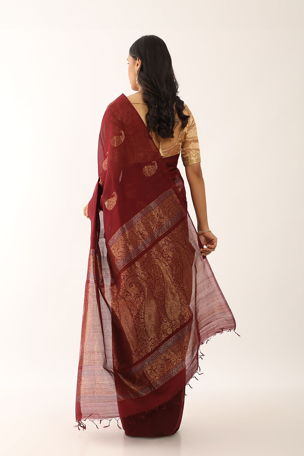 Brown Woven Pure Silk Cotton Saree image number null