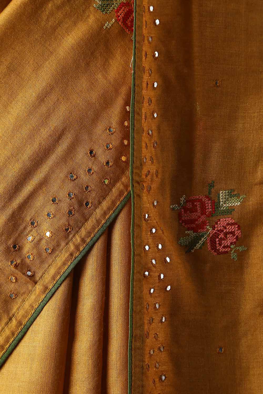 Yellow Pure Tussar Vanya Embroidered Saree image number null