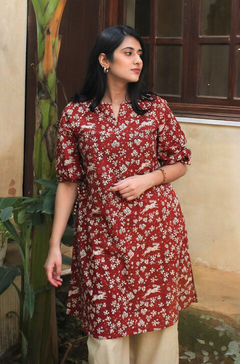 Red Bagru Block Printed Pure Cotton Kurta