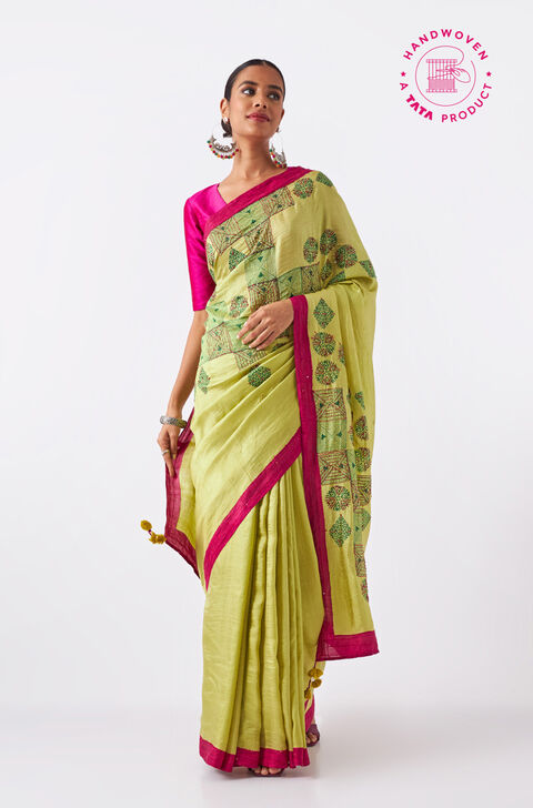 Green Pure Silk Hand Paint Saree