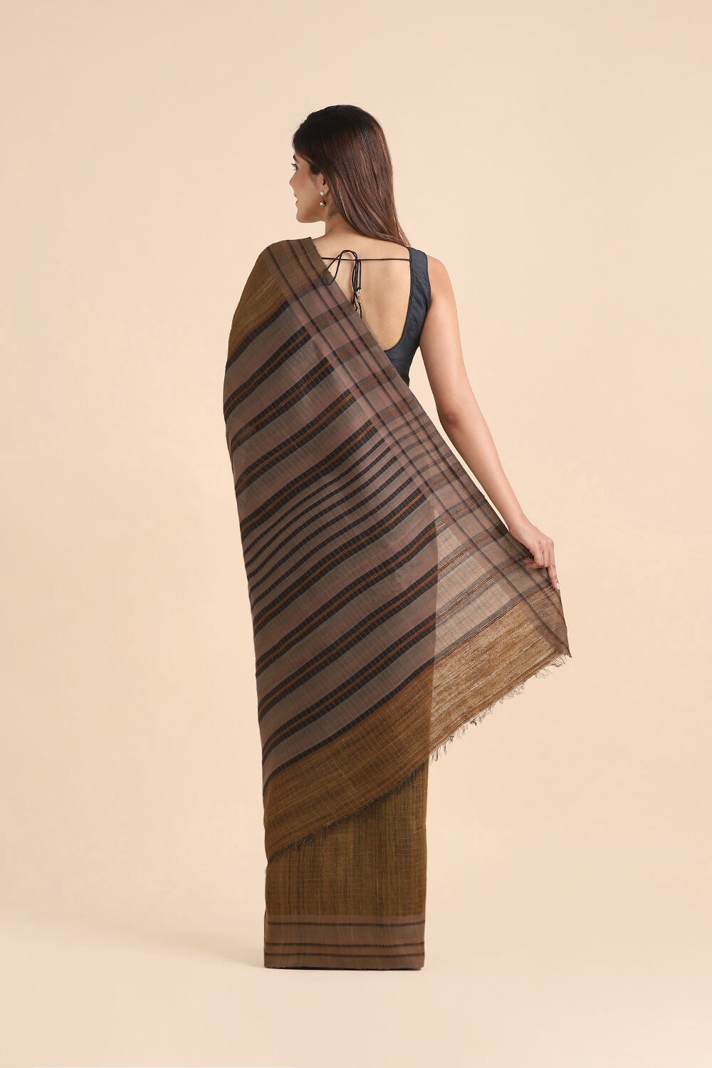 Brown Pure Tussar Silk Bhagalpuri Saree image number null