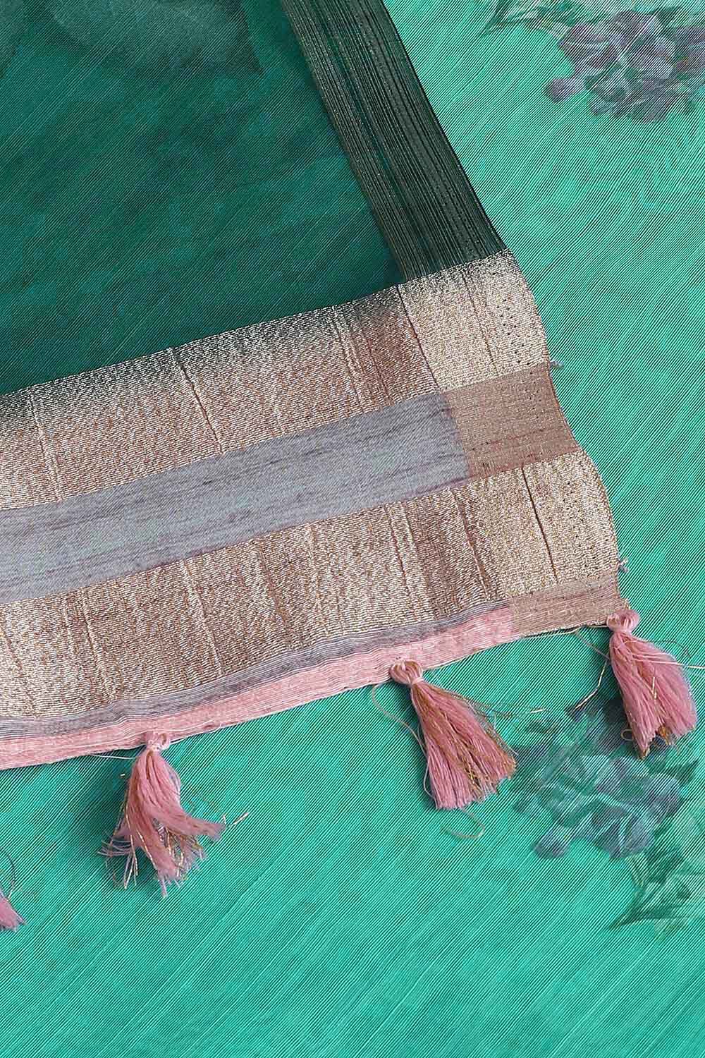 Light Pure Green Embroidered Saree image number null