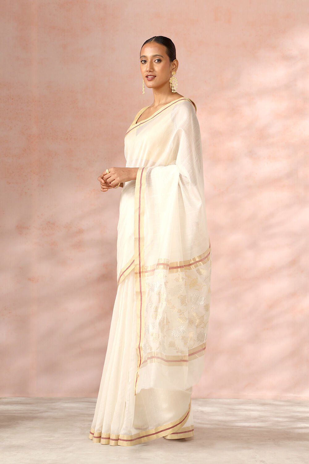 Off White Chanderi Pure Silk Cotton Woven Saree image number null