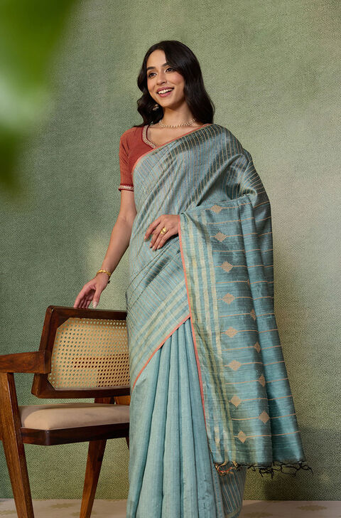Green Woven Pure Tussar Silk Bhagalpur Saree