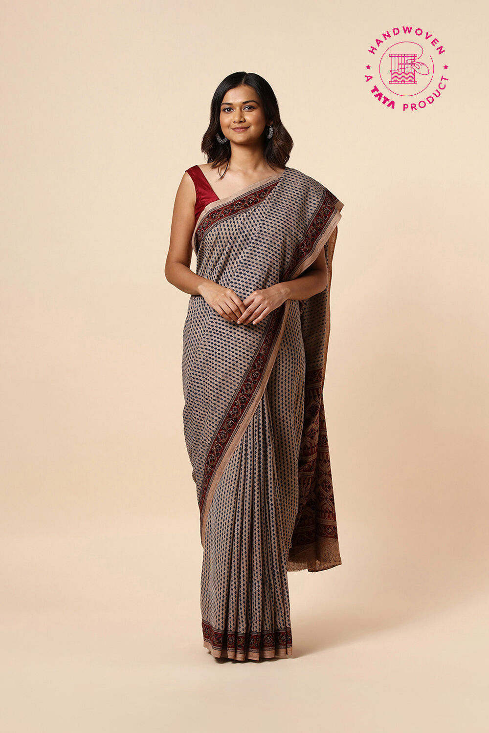 Beige Pure Khadi Cotton Printed Kalamkari Saree image number null