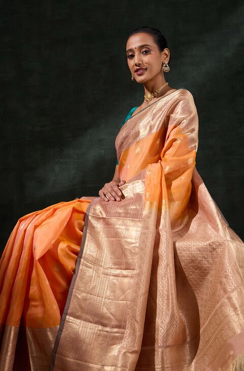 Orange Woven Silk Viscose Saree