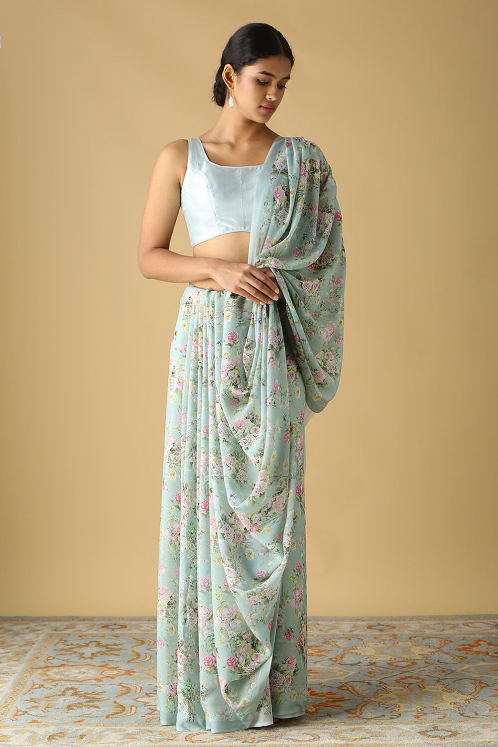 Light Blue Viscose Crepe Digital Printed Saree image number null