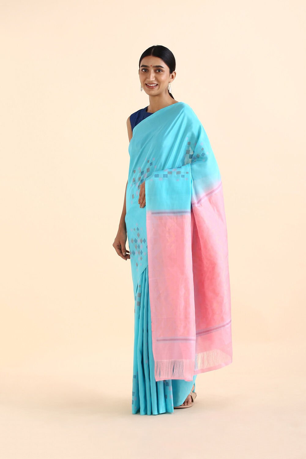 Light Blue Pure Silk Tencel South Saree image number null