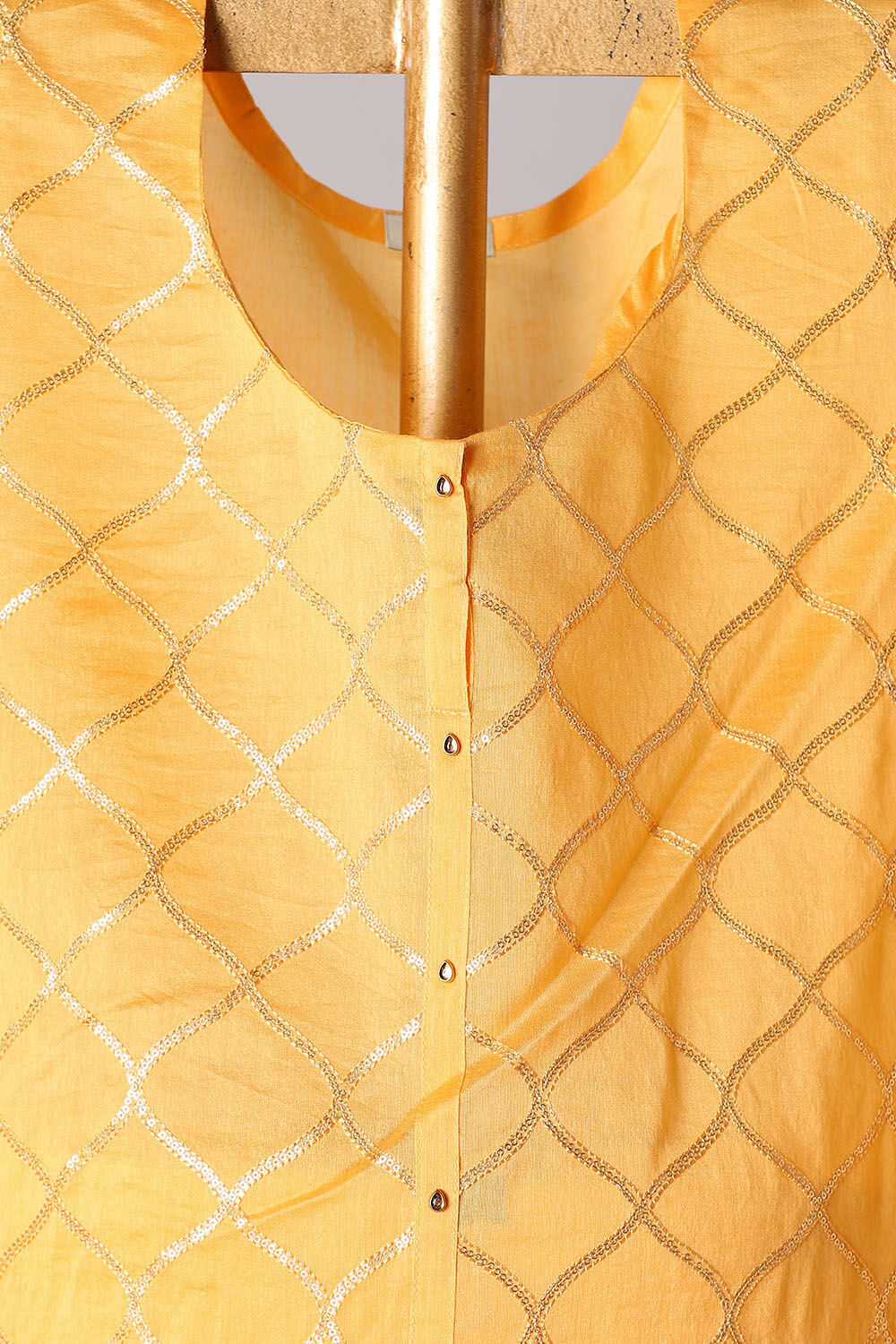 Yellow Silk Cotton Embroidered Semistitched Suit Set image number null
