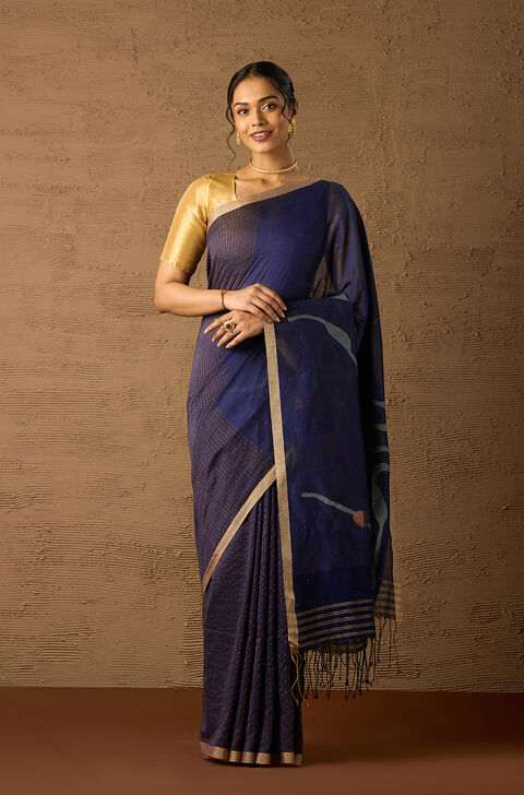 Blue Bengal Pure Cotton Jamdani Saree