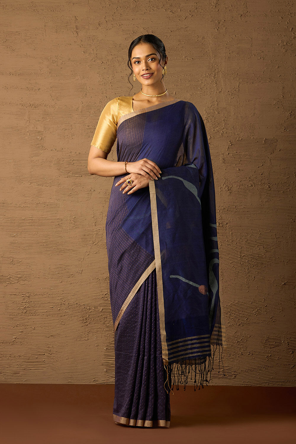 Blue Bengal Pure Cotton Jamdani Saree image number null