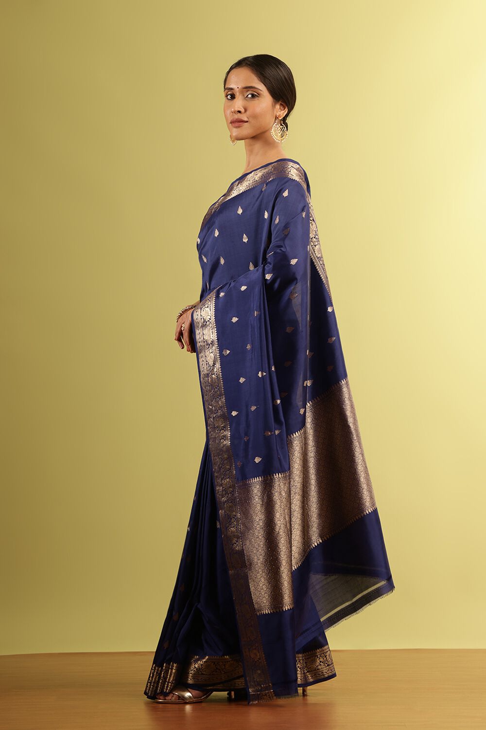 Dark Blue Silk Viscose Woven Saree image number null
