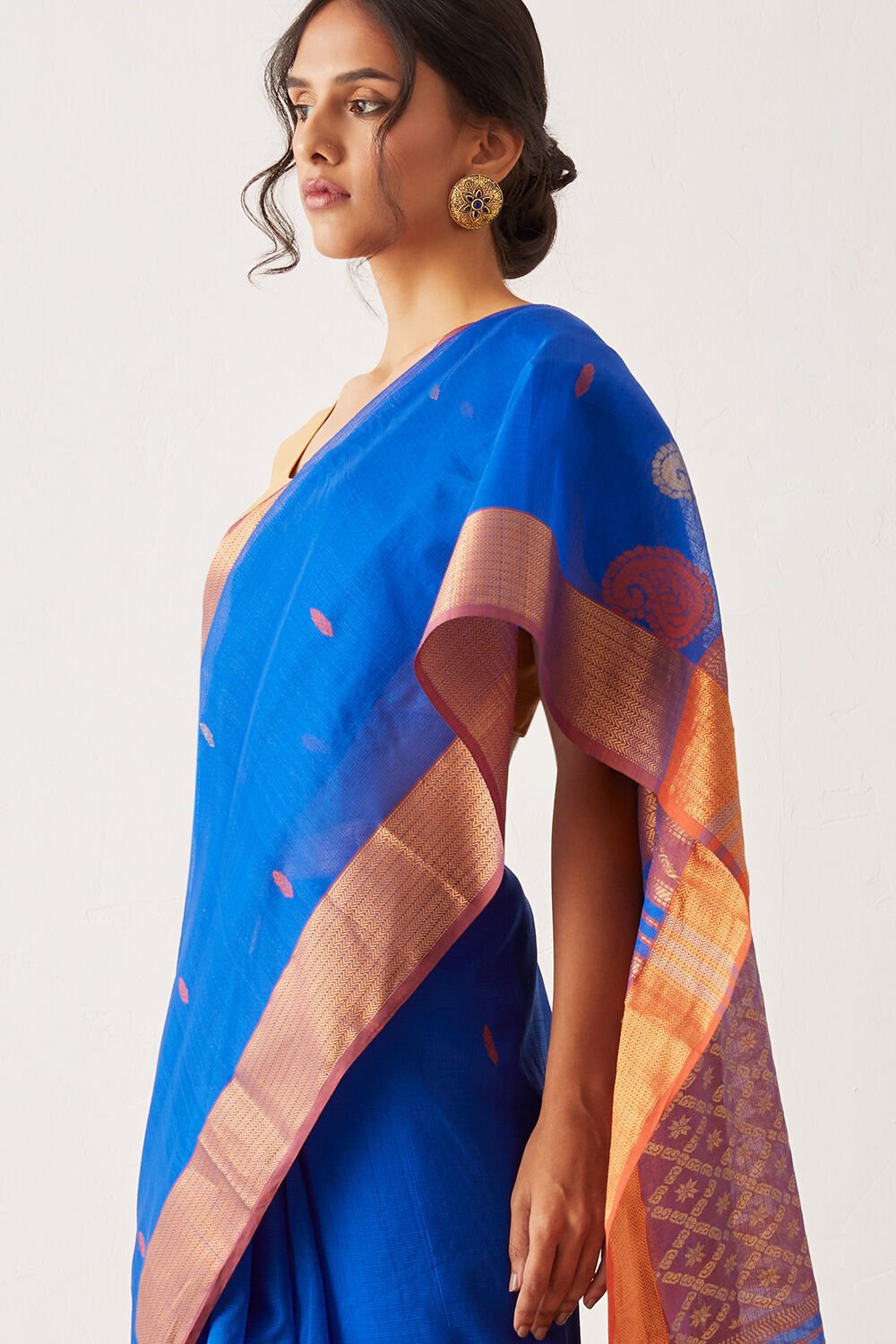 Dark Blue Pure Silk Cotton Maheswari Saree image number null