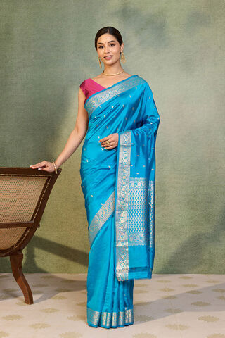Blue Silk Viscose Cutwork Banaras  Saree thumbnail image number null