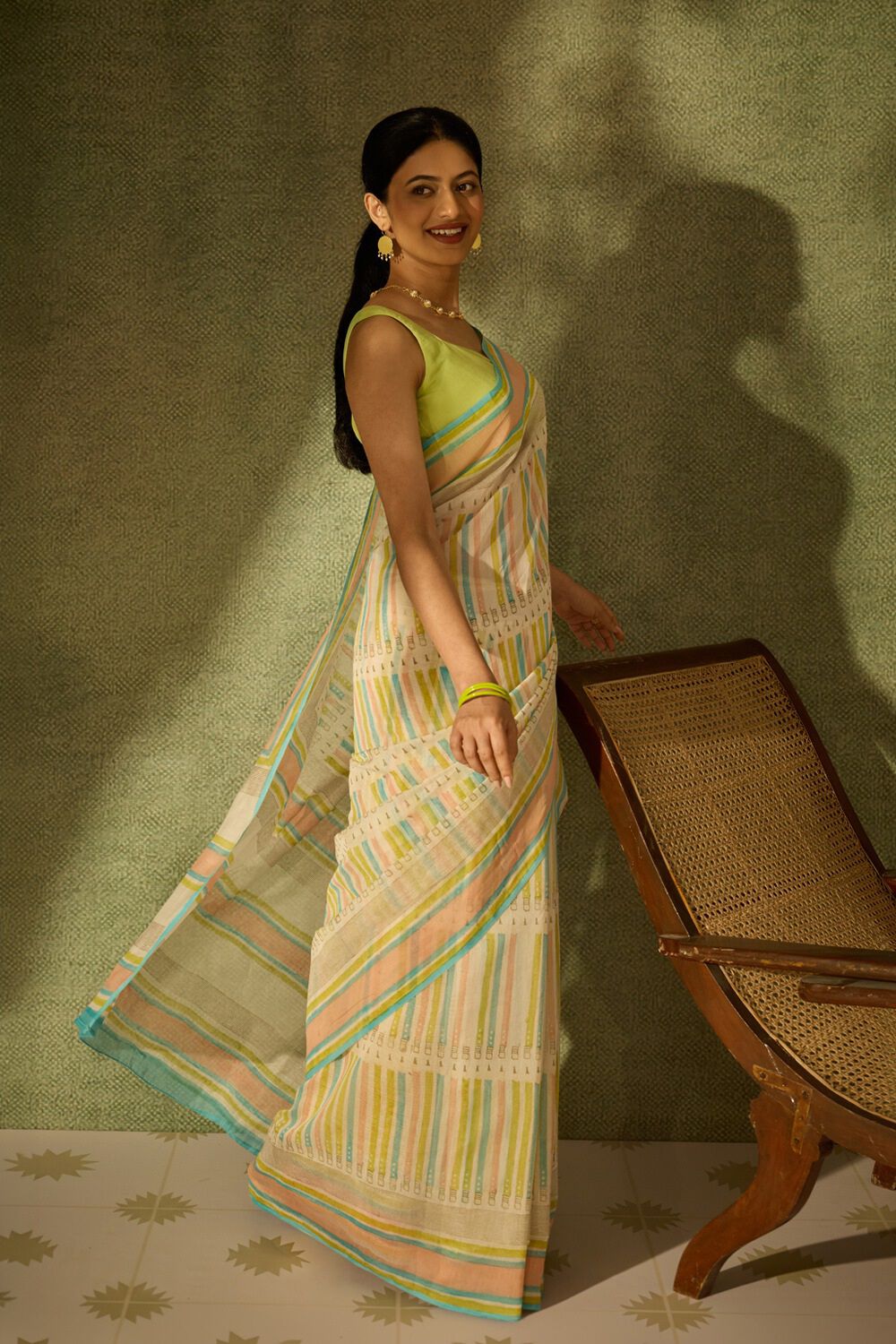 Off White Rajasthan Pure Silk Cotton Printed Sanganeri Saree image number null