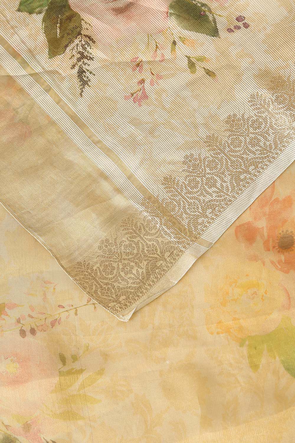 Beige Pure Tissue Silk Digital Printed Saree image number null
