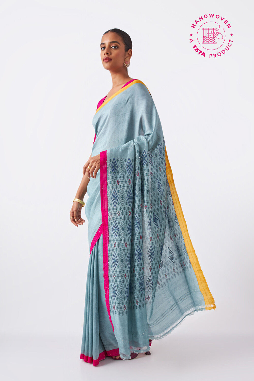 Grey Pure Silk Hand Painted Saree image number null